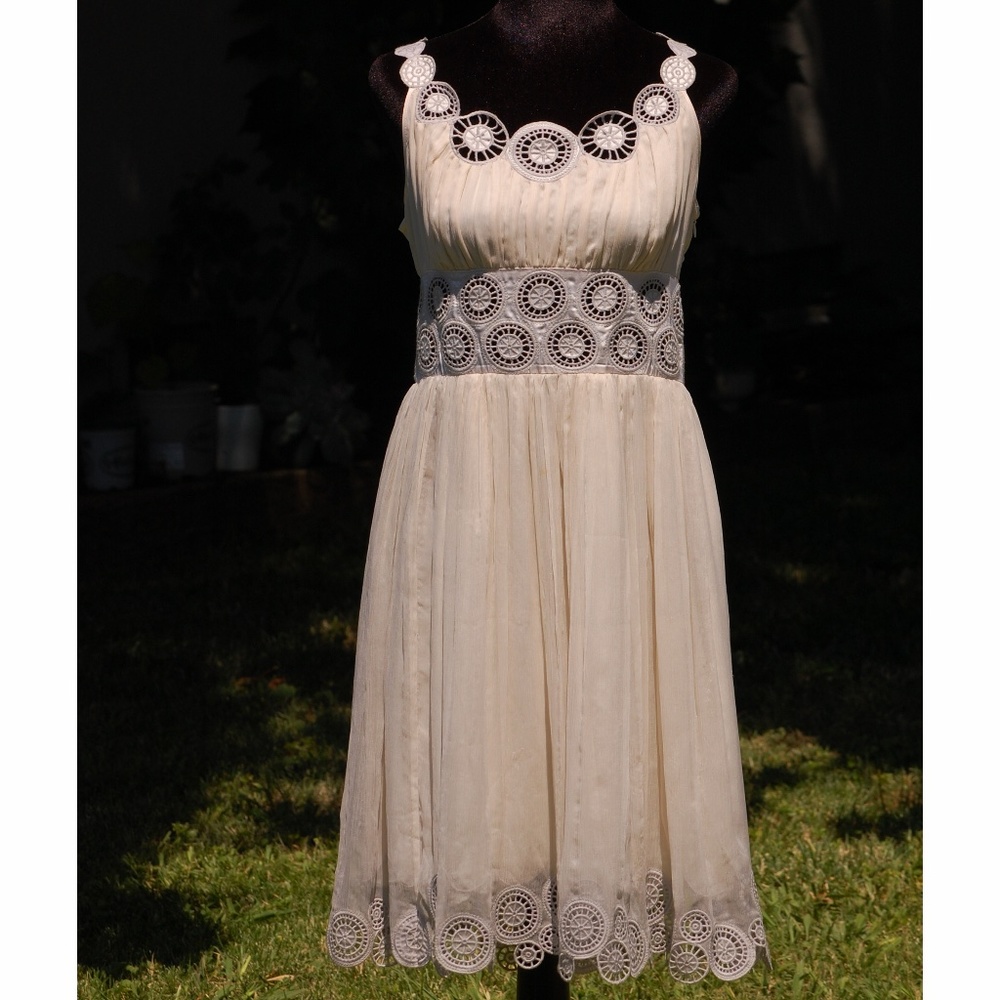 Catherine Malandrino Ivory Embroidered Silk Dress